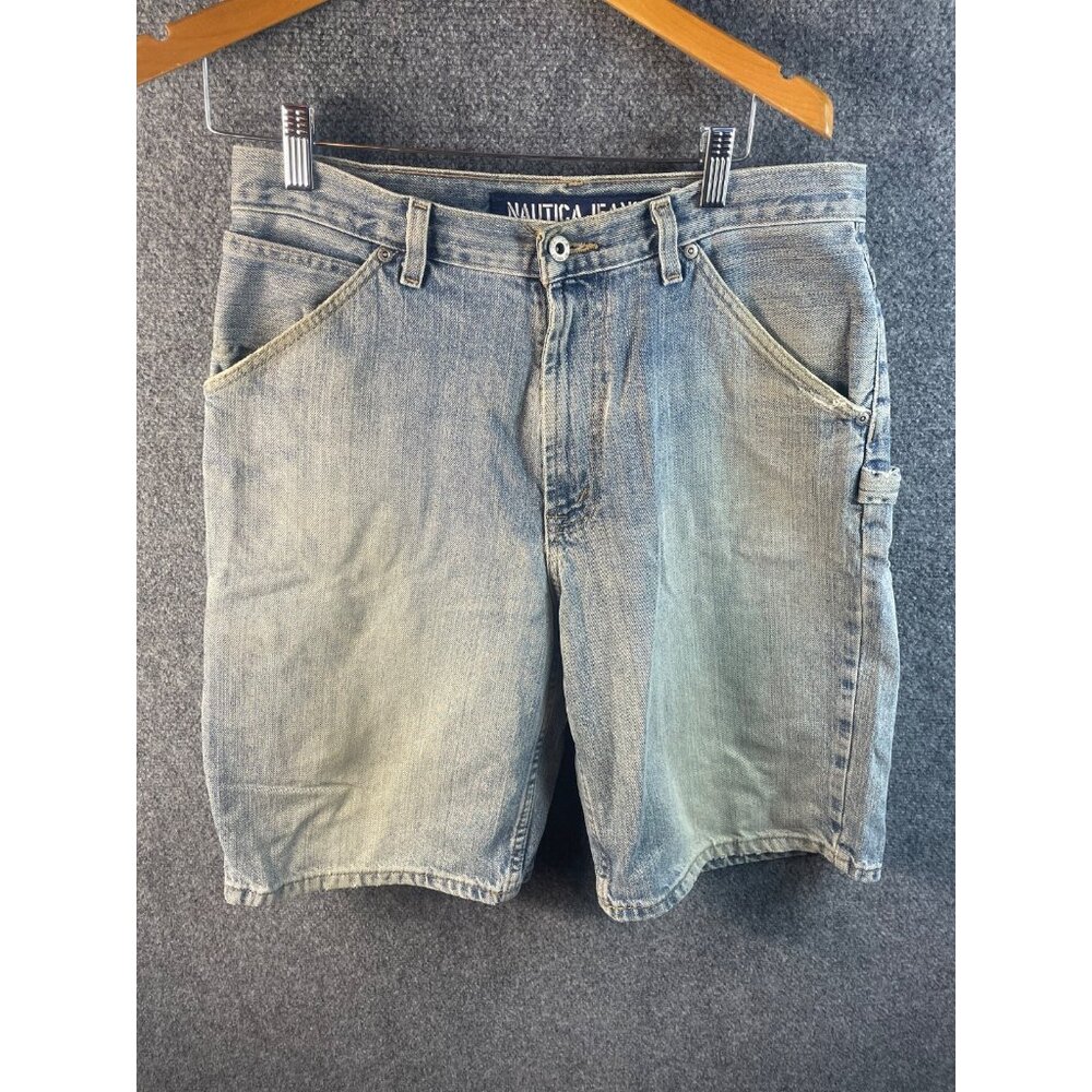 VTG Y2K Nautica Jeans Mens Jean Shorts Sz 30 Cotton Blue Fly Zip Carpenter